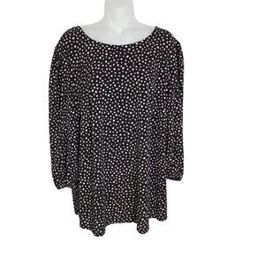 Adrianna Papell Womens Tunic Top Size 1X Black 3/4 Sleeve Black Tan Heart Print
